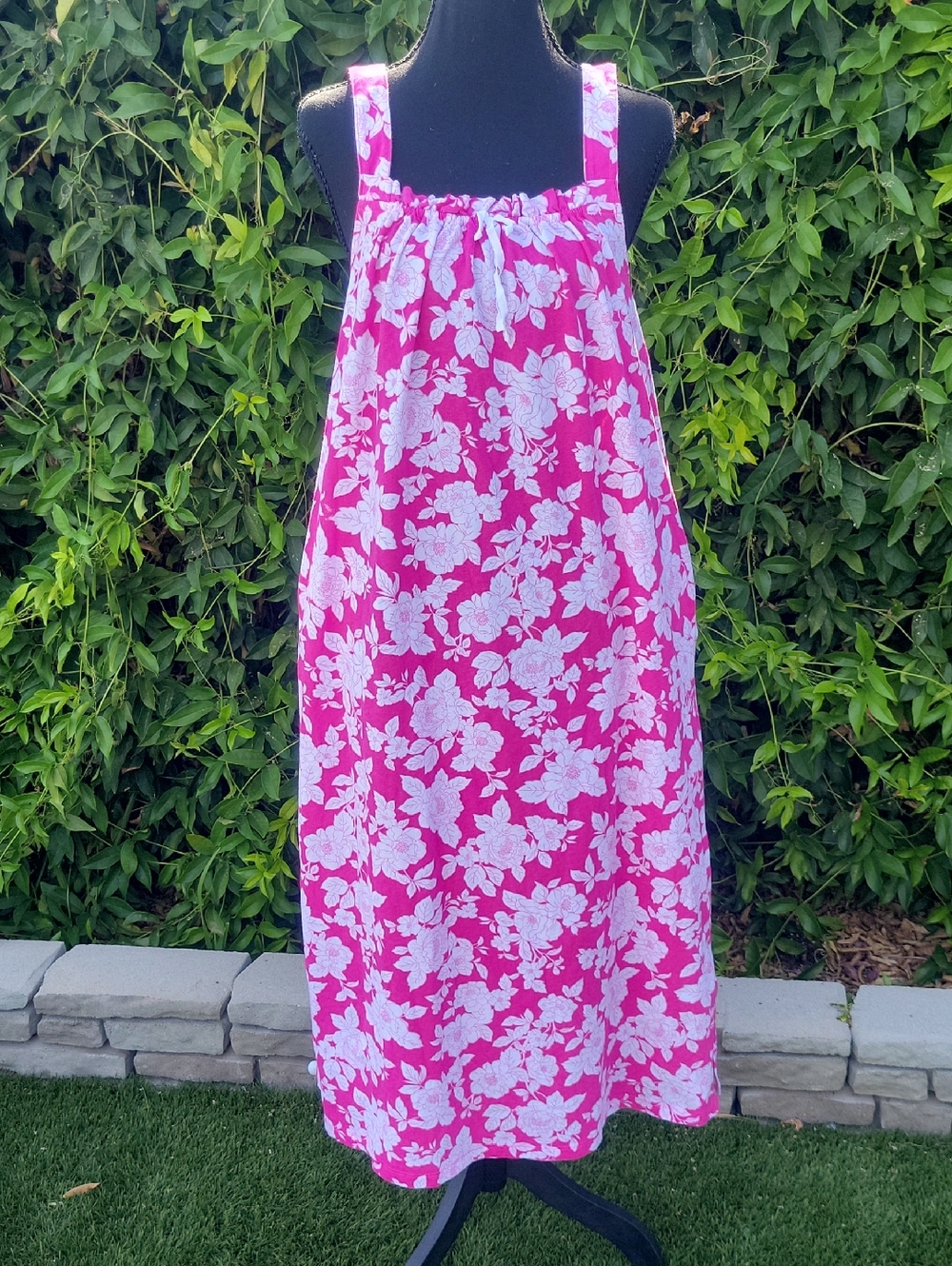 Raspberry Rose Cotton Long Chemise Carole Hochman Floral 100% Cotton Nightgown